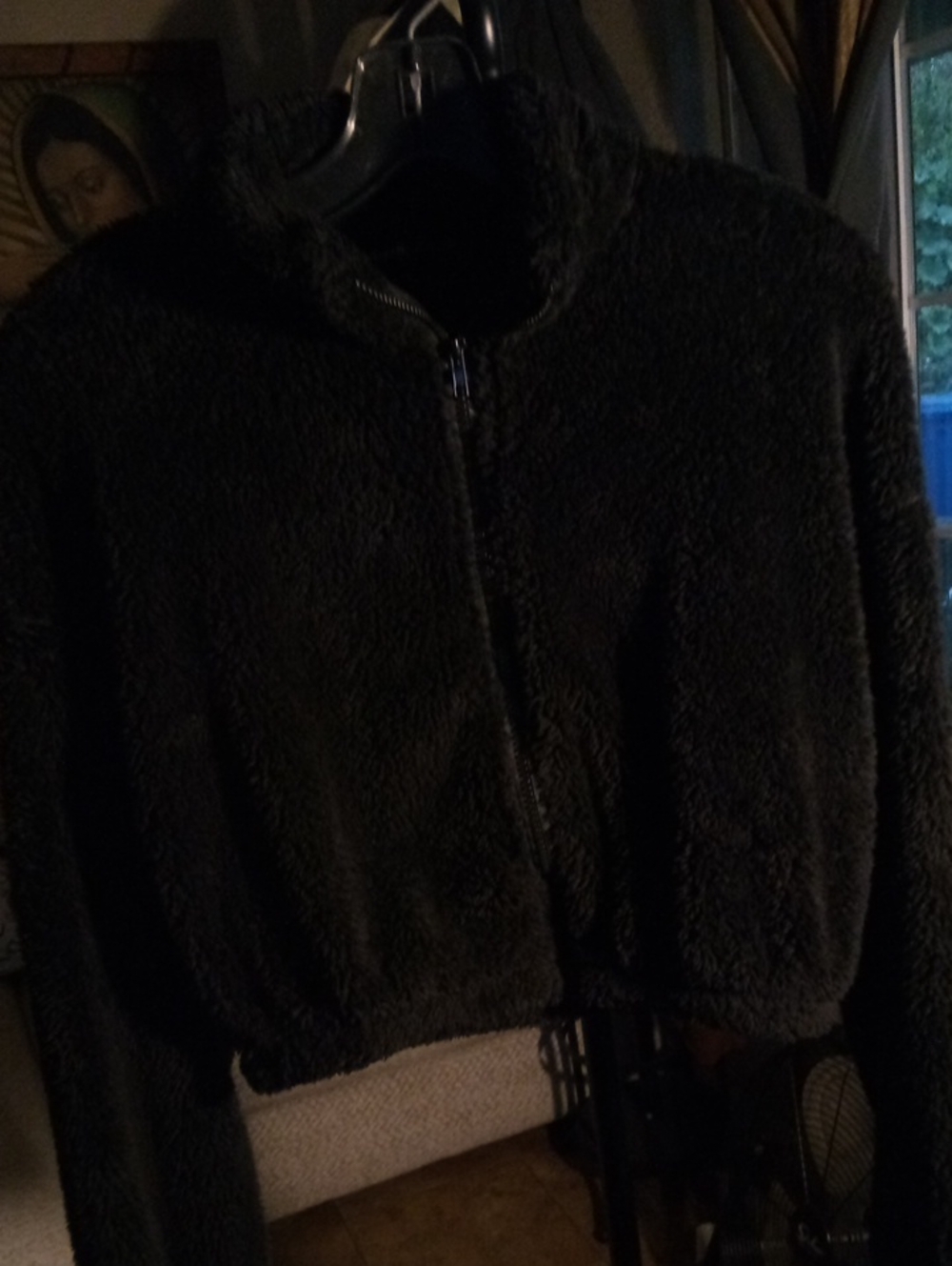 Women's Black Teddy Zip-Up Jacket - Soft Sherpa Bomber Brand Shein Size Medium